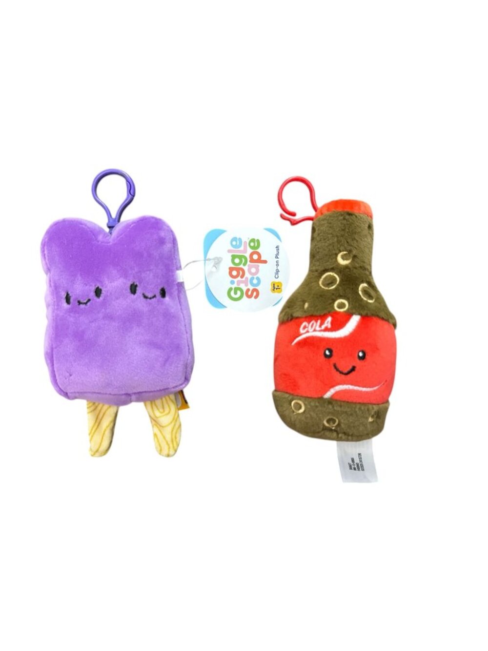 Giggle Scape Clip-On Plush Set - Cola Bottle & Popsicle Design Soft & Cute Toys